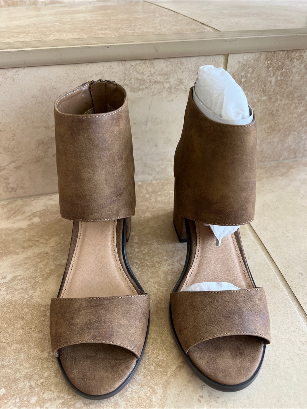 rebels Brown Open-Toe Ankle Cuff Block Heel Sandals